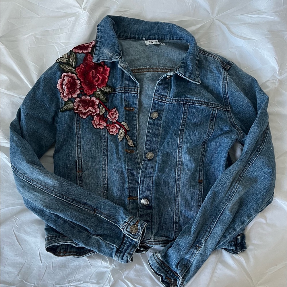 Denim Jacket with Floral Embroidery